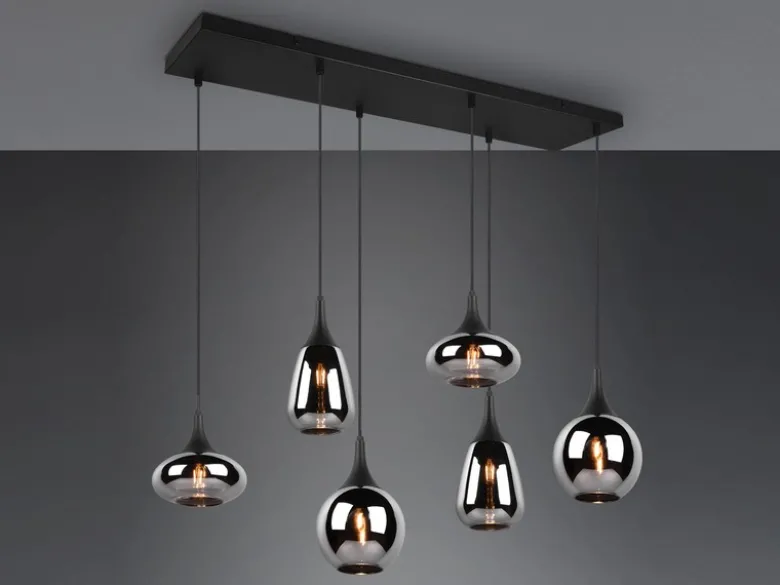 Pendelleuchte LUMINA 6 flammig Glas Chrom verspiegelt & Rauchglas Optik, B: 93cm