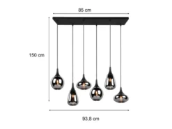 Pendelleuchte LUMINA 6 flammig Glas Chrom verspiegelt & Rauchglas Optik, B: 93cm