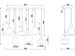 Pendelleuchte LUMINA 6 flammig Glas Chrom verspiegelt & Rauchglas Optik, B: 93cm
