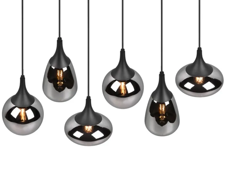 Pendelleuchte LUMINA 6 flammig Glas Chrom verspiegelt & Rauchglas Optik, B: 93cm