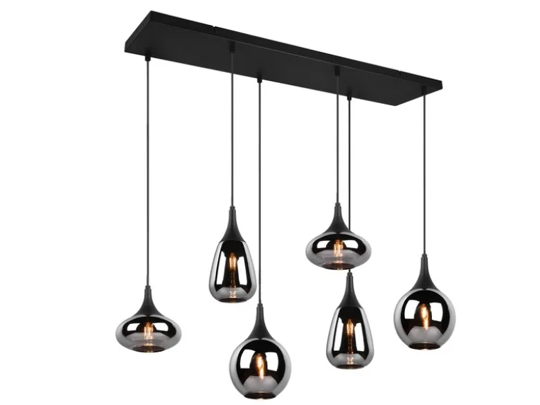 Pendelleuchte LUMINA 6 flammig Glas Chrom verspiegelt & Rauchglas Optik, B: 93cm