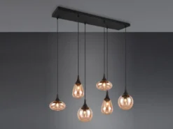Pendelleuchte LUMINA 6-flammig, Glasschirme amberfarbig, Breite 93cm