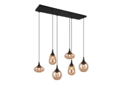 Pendelleuchte LUMINA 6-flammig, Glasschirme amberfarbig, Breite 93cm