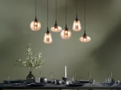 Pendelleuchte LUMINA 6-flammig, Glasschirme amberfarbig, Breite 93cm