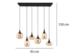 Pendelleuchte LUMINA 6-flammig, Glasschirme amberfarbig, Breite 93cm