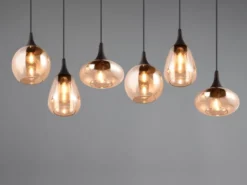 Pendelleuchte LUMINA 6-flammig, Glasschirme amberfarbig, Breite 93cm