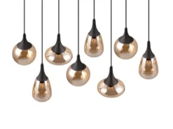 Pendelleuchte LUMINA 8-flammig groß Glasschirme amberfarbig, Breite 121cm