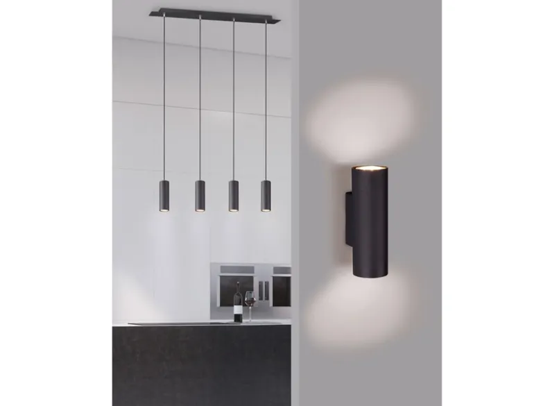 Pendelleuchte MARLEY 4-flammig Metall Schwarz, Breite 75cm