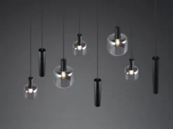 Pendelleuchte MATARO 8-flammig Metall mit Glasschirmen Chrom, Breite 118cm