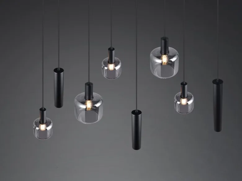 Pendelleuchte MATARO 8-flammig Metall mit Glasschirmen Chrom, Breite 118cm