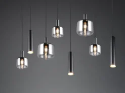 Pendelleuchte MATARO 8-flammig Metall mit Glasschirmen Chrom, Breite 118cm