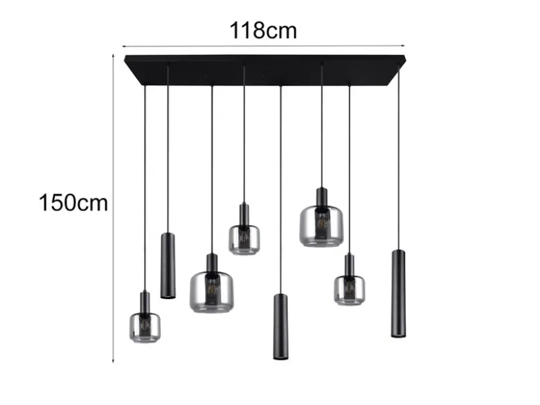 Pendelleuchte MATARO 8-flammig Metall mit Glasschirmen Chrom, Breite 118cm