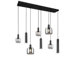 Pendelleuchte MATARO 8-flammig Metall mit Glasschirmen Chrom, Breite 118cm