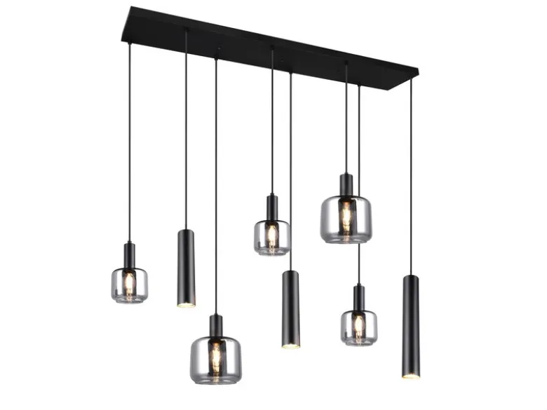 Pendelleuchte MATARO 8-flammig Metall mit Glasschirmen Chrom, Breite 118cm