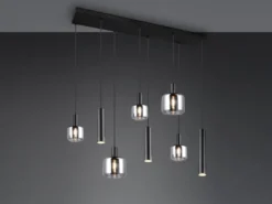 Pendelleuchte MATARO 8-flammig Metall mit Glasschirmen Chrom, Breite 118cm