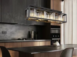 Pendelleuchte MATHILDE mit Rauchglas Kristallen 4-flammig, Breite 68cm