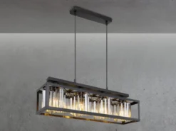 Pendelleuchte MATHILDE mit Rauchglas Kristallen 4-flammig, Breite 68cm
