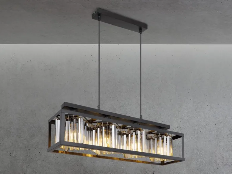 Pendelleuchte MATHILDE mit Rauchglas Kristallen 4-flammig, Breite 68cm