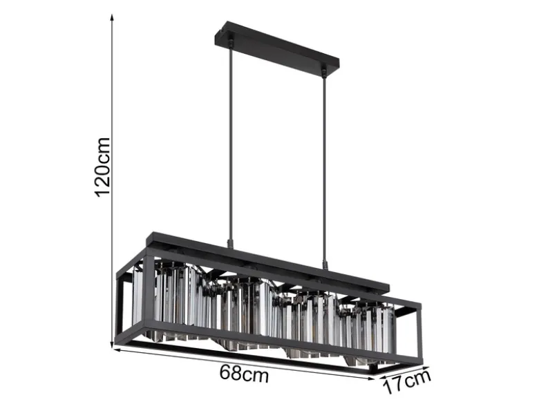 Pendelleuchte MATHILDE mit Rauchglas Kristallen 4-flammig, Breite 68cm