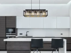 Pendelleuchte MATHILDE mit Rauchglas Kristallen 4-flammig, Breite 68cm