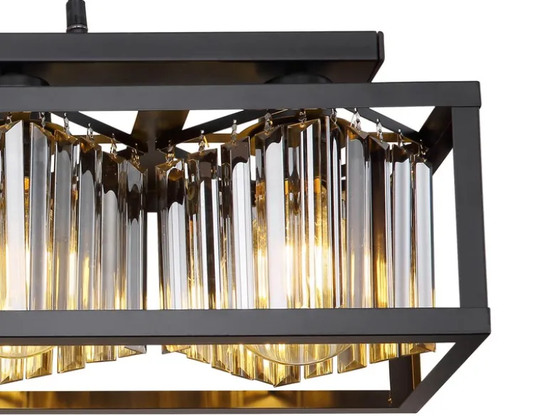 Pendelleuchte MATHILDE mit Rauchglas Kristallen 4-flammig, Breite 68cm
