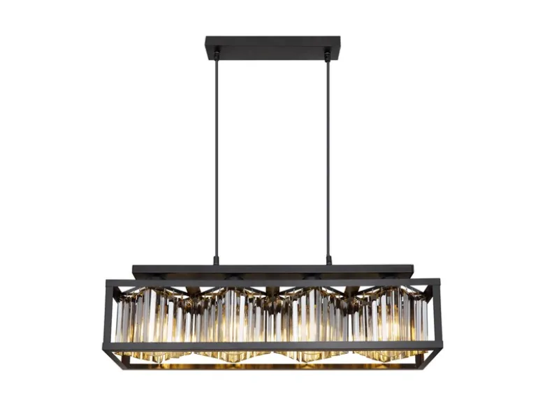 Pendelleuchte MATHILDE mit Rauchglas Kristallen 4-flammig, Breite 68cm