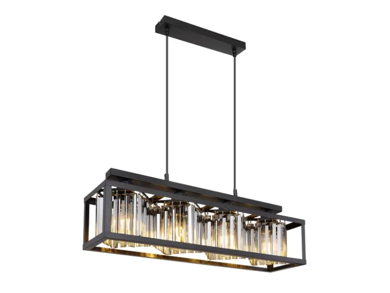 Pendelleuchte MATHILDE mit Rauchglas Kristallen 4-flammig, Breite 68cm