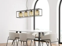 Pendelleuchte mehrflammig 4 Lamellen Lampenschirme Gold lang, Breite 110cm