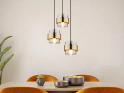 Pendelleuchte MILLEY 3-flammig mit Rauchglas und Messing, Ø 45cm