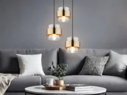 Pendelleuchte MILLEY 3-flammig mit Rauchglas und Messing, Ø 45cm