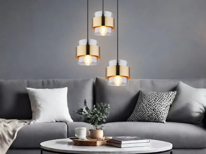 Pendelleuchte MILLEY 3-flammig mit Rauchglas und Messing, Ø 45cm