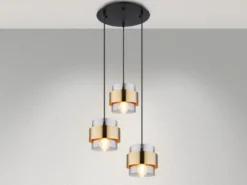 Pendelleuchte MILLEY 3-flammig mit Rauchglas und Messing, Ø 45cm