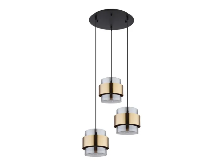 Pendelleuchte MILLEY 3-flammig mit Rauchglas und Messing, Ø 45cm