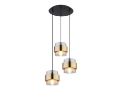 Pendelleuchte MILLEY 3-flammig mit Rauchglas und Messing, Ø 45cm