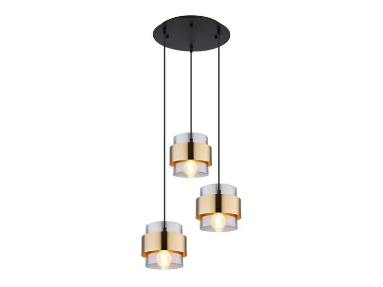 Pendelleuchte MILLEY 3-flammig mit Rauchglas und Messing, Ø 45cm