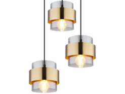 Pendelleuchte MILLEY 3-flammig mit Rauchglas und Messing, Ø 45cm