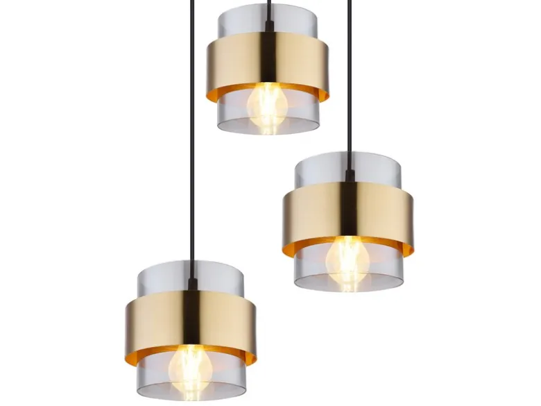 Pendelleuchte MILLEY 3-flammig mit Rauchglas und Messing, Ø 45cm