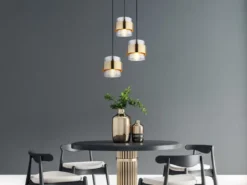 Pendelleuchte MILLEY 3-flammig mit Rauchglas und Messing, Ø 45cm