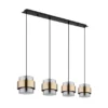 Pendelleuchte MILLEY 4-flammig mit Rauchglas und Messing lang, Breite 111cm
