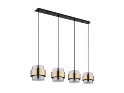 Pendelleuchte MILLEY 4-flammig mit Rauchglas und Messing lang, Breite 111cm