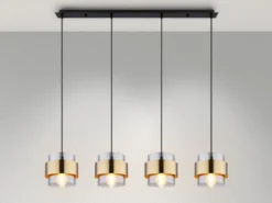 Pendelleuchte MILLEY 4-flammig mit Rauchglas und Messing lang, Breite 111cm