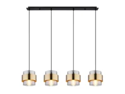 Pendelleuchte MILLEY 4-flammig mit Rauchglas und Messing lang, Breite 111cm