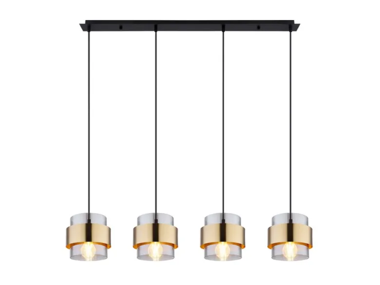 Pendelleuchte MILLEY 4-flammig mit Rauchglas und Messing lang, Breite 111cm