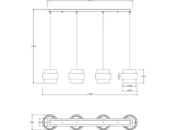 Pendelleuchte MILLEY 4-flammig mit Rauchglas und Messing lang, Breite 111cm