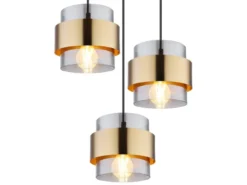 Pendelleuchte MILLEY 8-flammig mit Rauchglas und Messing, Breite 103cm