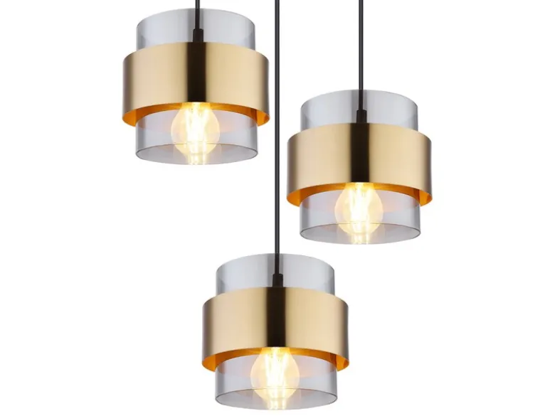 Pendelleuchte MILLEY 8-flammig mit Rauchglas und Messing, Breite 103cm