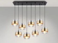 Pendelleuchte MILLEY 8-flammig mit Rauchglas und Messing, Breite 103cm