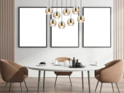 Pendelleuchte MILLEY 8-flammig mit Rauchglas und Messing, Breite 103cm