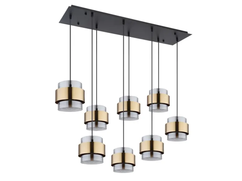 Pendelleuchte MILLEY 8-flammig mit Rauchglas und Messing, Breite 103cm