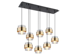 Pendelleuchte MILLEY 8-flammig mit Rauchglas und Messing, Breite 103cm